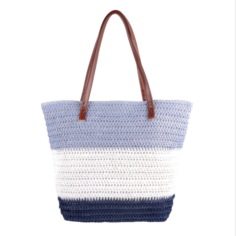 LAST ONE! Shades of Blue Rattan Crochet Shopper/Beach/Tote Bag